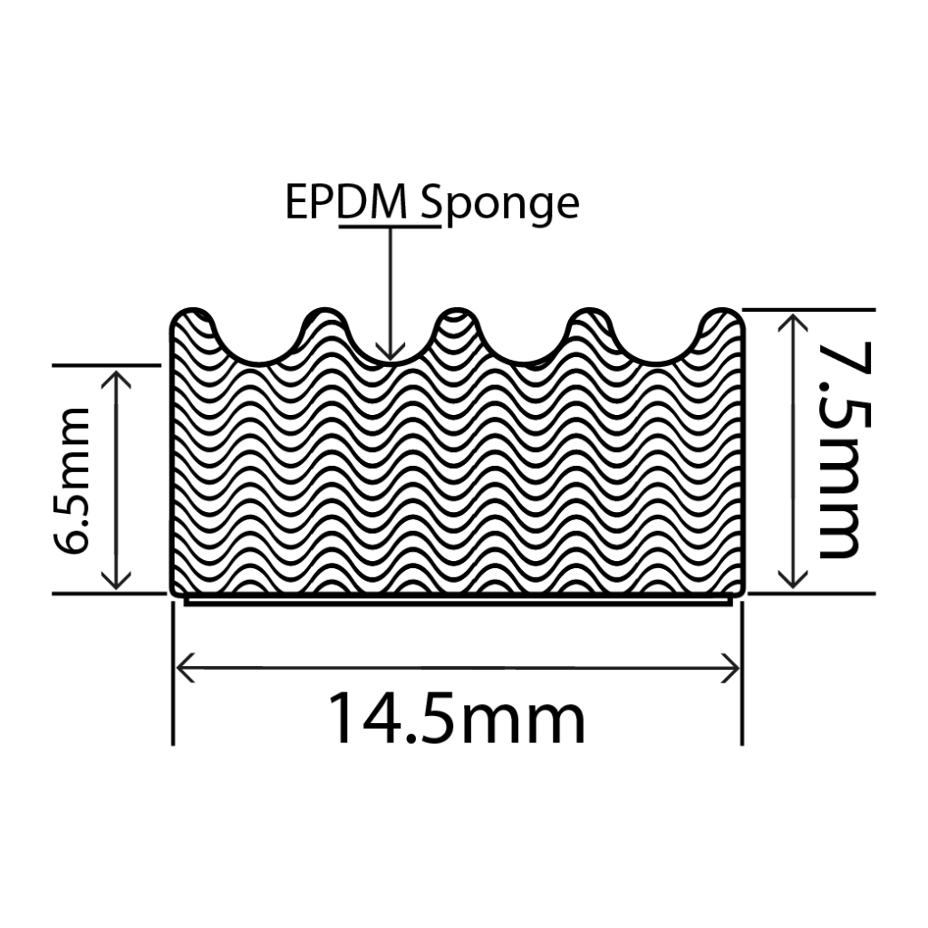 EPDM Sponge Crown Strip 14.5mm x 7.5mm RUBBERSMART.CO.UK