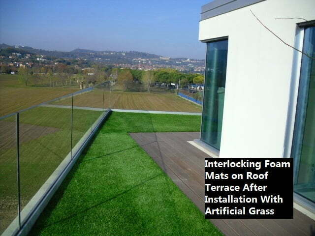 Foam Shock Pad - Post-Installation with Artificial Grass on Roof Terrace Foam Shock Pad - Post-Installation with Artificial Grass on Roof Terrace