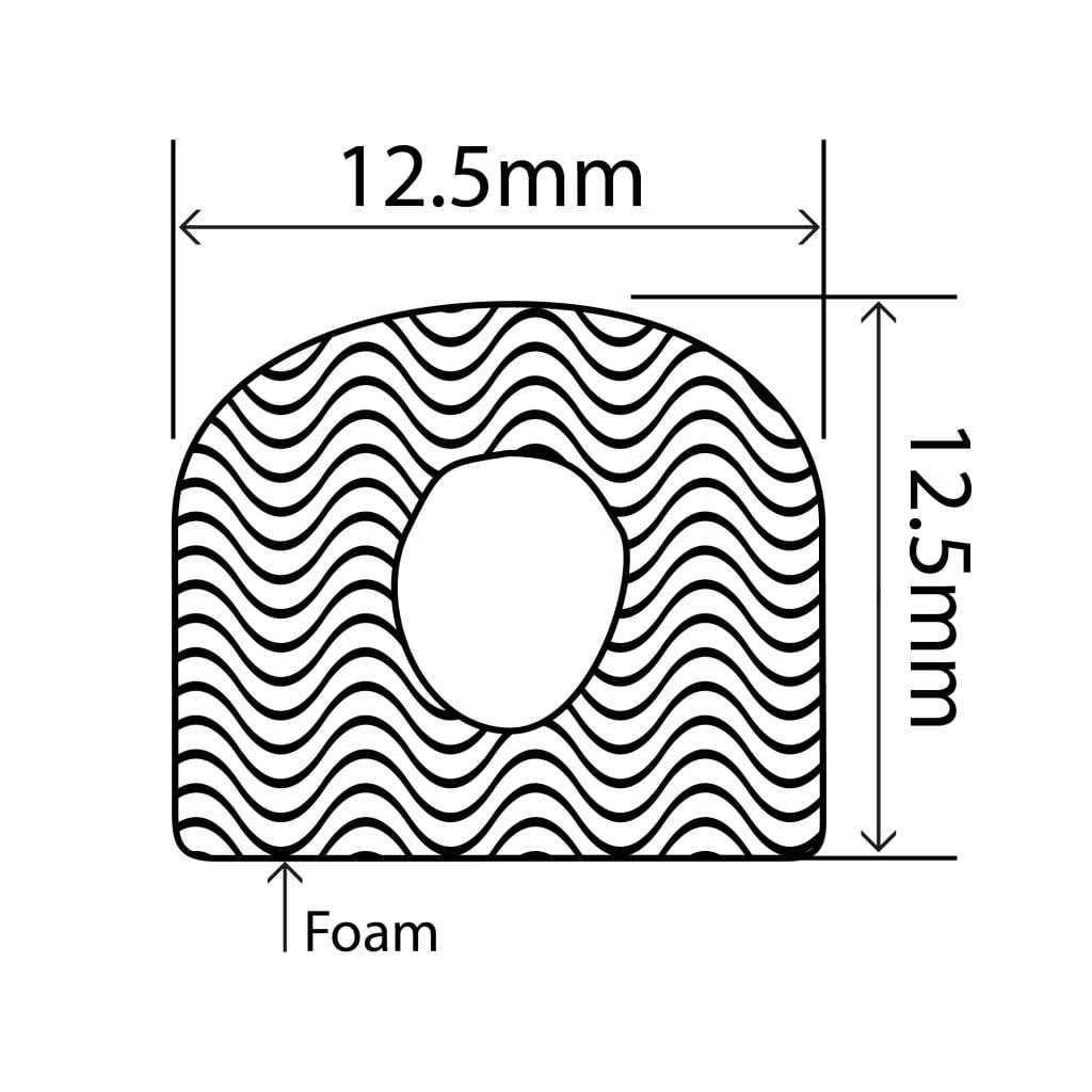 EPDM Sponge D Section 12.5mm x 12.5mm RUBBERSMART