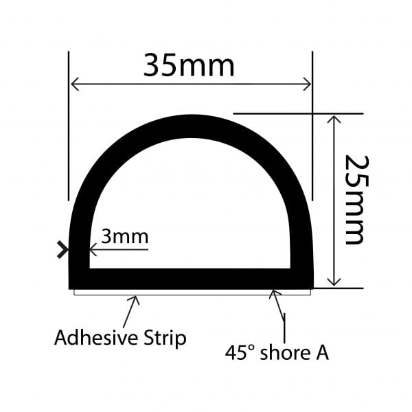RC589 - TPE Protective D Profile - 35mm x 25mm
