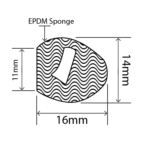 EPDM sponge door seal 16mm x 14mm