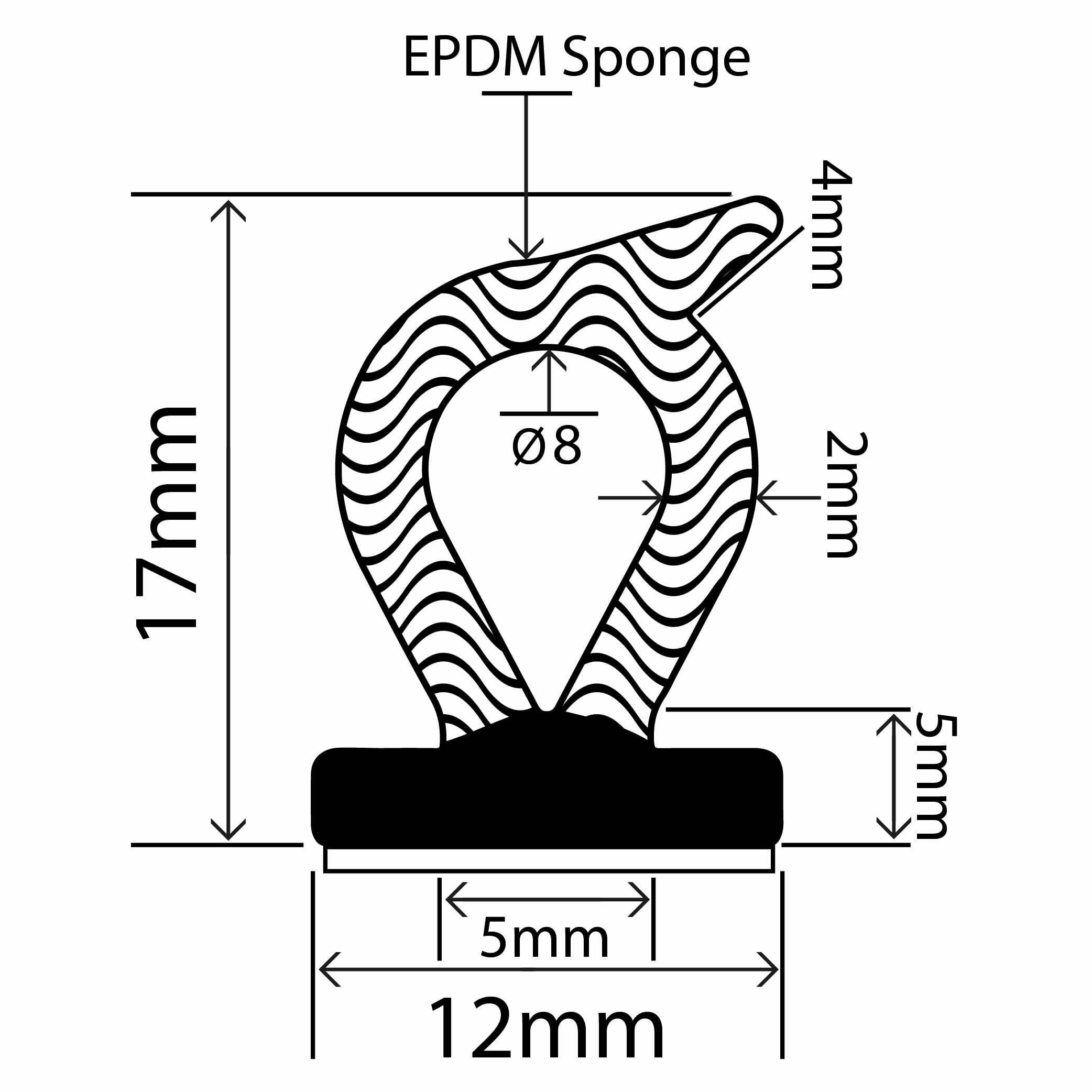 EPDM Sponge Door Seal 12mm x 17mm RUBBERSMART.CO.UK