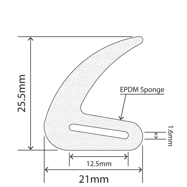 RC-S097 - EPDM Sponge Door Seal - 21mm x 25.5mm