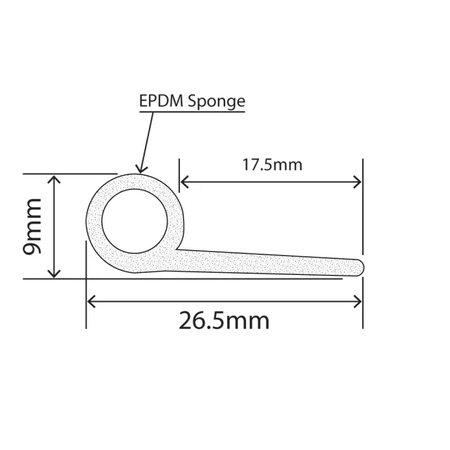 RC-S111 - EPDM Sponge Door Seal - 26.5mm x 9mm