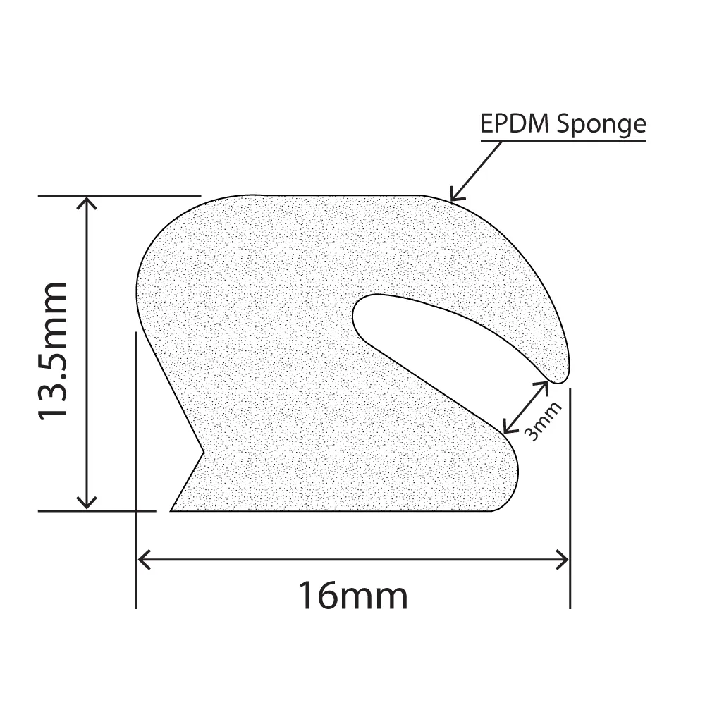 RC-S116 - EPDM Sponge Boot Seal - 16mm x 13.5mm