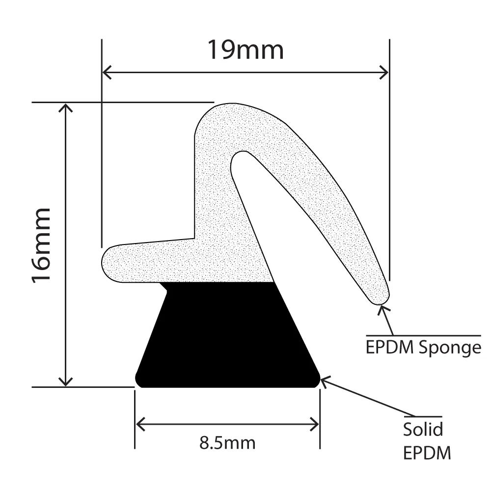 RC-S117 - Sponge Rubber Seal - 19mm x 16mm RC-S117 - Sponge Rubber Seal - 19mm x 16mm