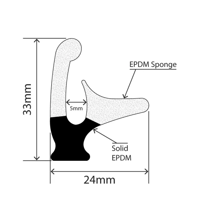 RC-S119 - EPDM Sponge Door Seal - 24mm x 33mm