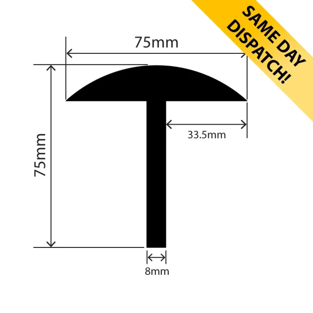 RC01110-7575 - Weighbridge Rubber T Section – 75mm x 75mm - Available for same day dispatch