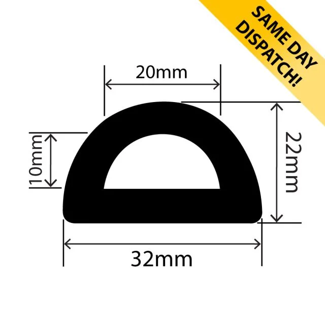RC0801-32 - Hollow Rubber D Fender - 32mm x 22mm - Available for same day dispatch