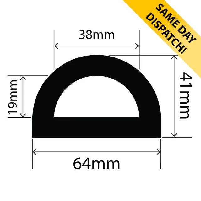 RC0801-64 - Rubber D Fender - 64mm x 41mm - Available for same day dispatch