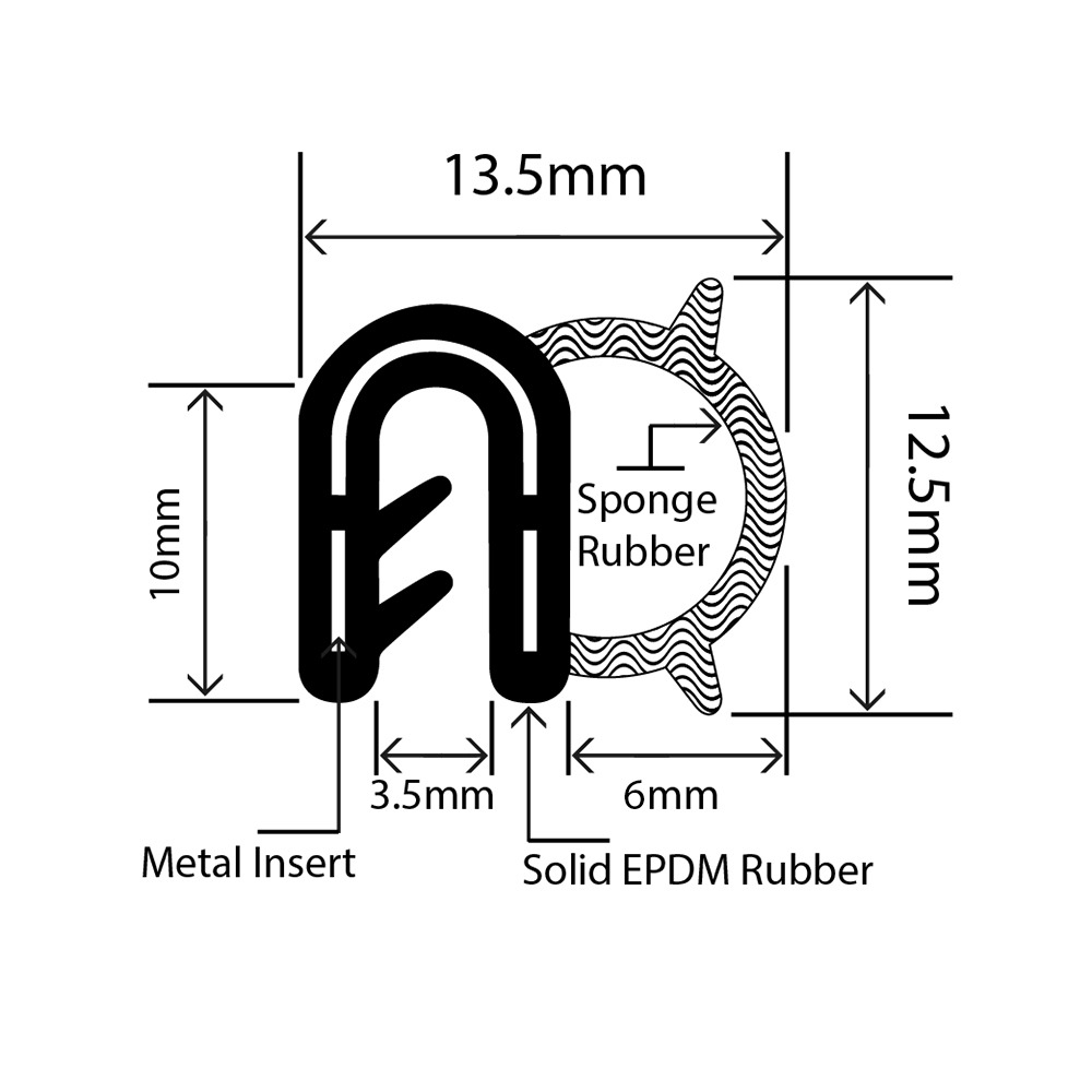RCDS13.5X12.5L - Self Grip Door Seal - 13.5mm x 12.5mm