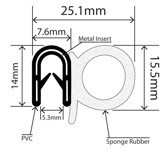 RCDS25.1X15.5L - Self-Grip Door Seal - 25.1mm x 15.5mm
