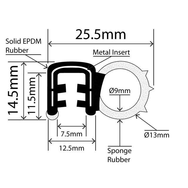 RCDS25.5X14.5L - Self-Grip Door Seal - 25.5mm x 14.5mm