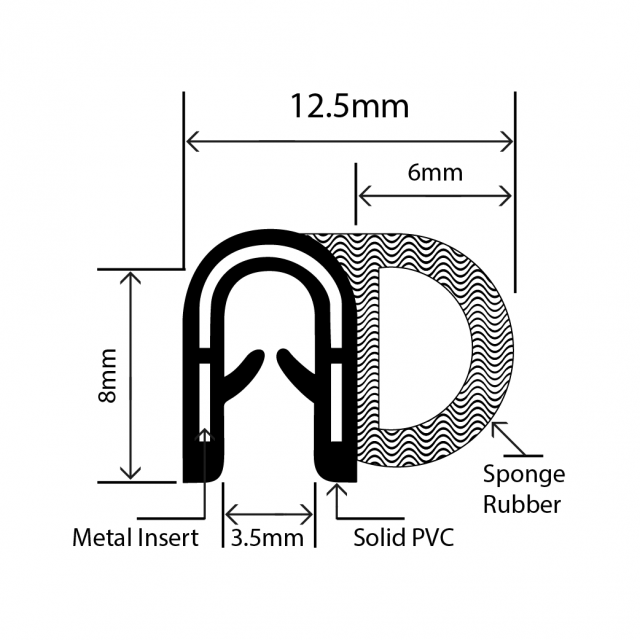 RCDS12.5X8L - Self Grip Door Seal - 12.5mm x 8mm