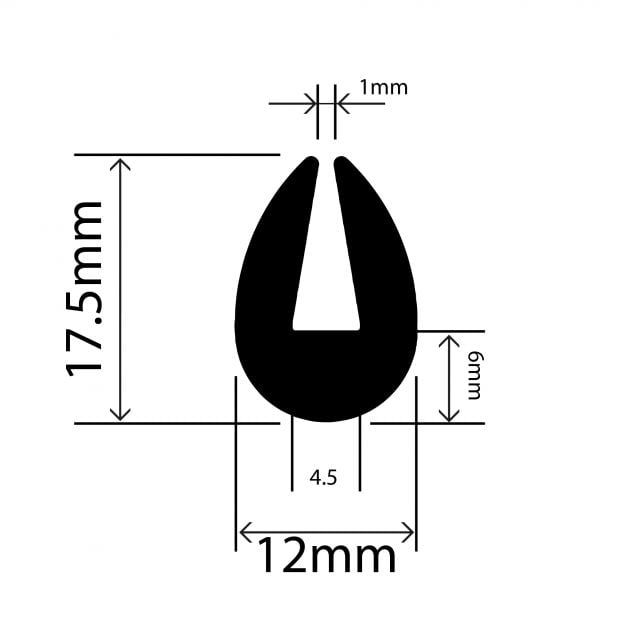 RC296 Rubber TPE U Channel - 12mm x 17.5mm