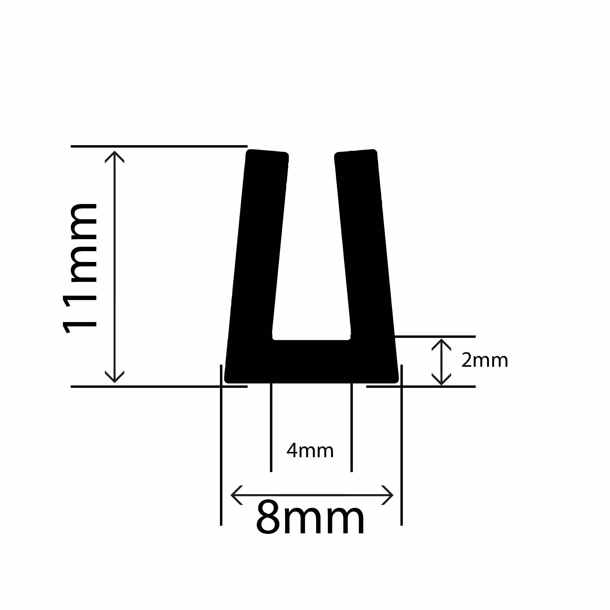 RC2637 - TPE Square U Channel - 8mm x 11mm
