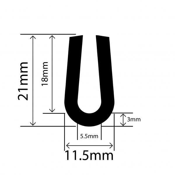 RC4305 Rubber TPE U Channel - 11.5mm x 21mm