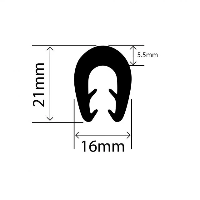 RC1008 Rubber TPE U Channel - 16mm x 21mm