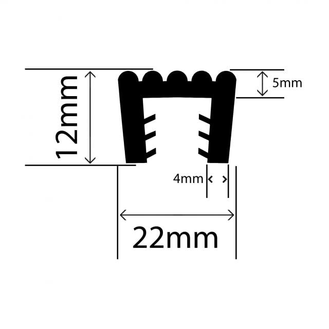 RC1121 - TPE Square U Channel - 22mm x 12mm