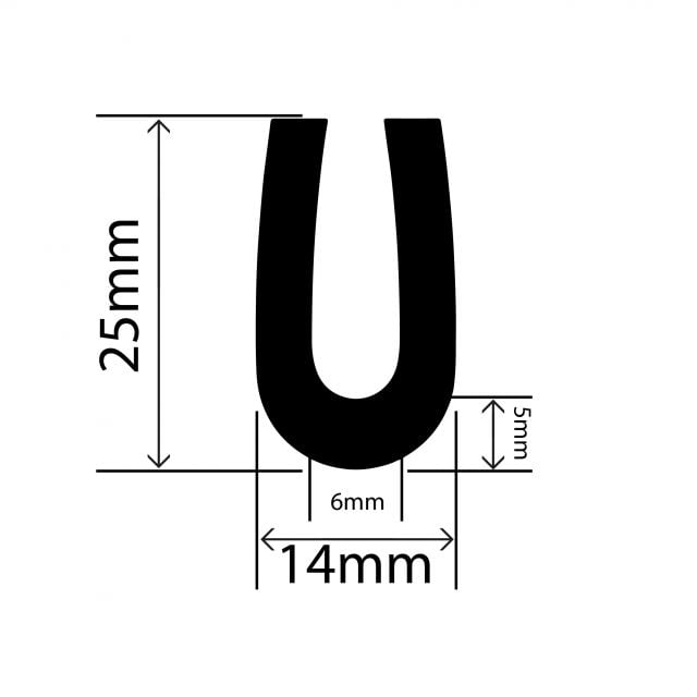 RC4306 Rubber TPE U Channel - 14mm x 25mm