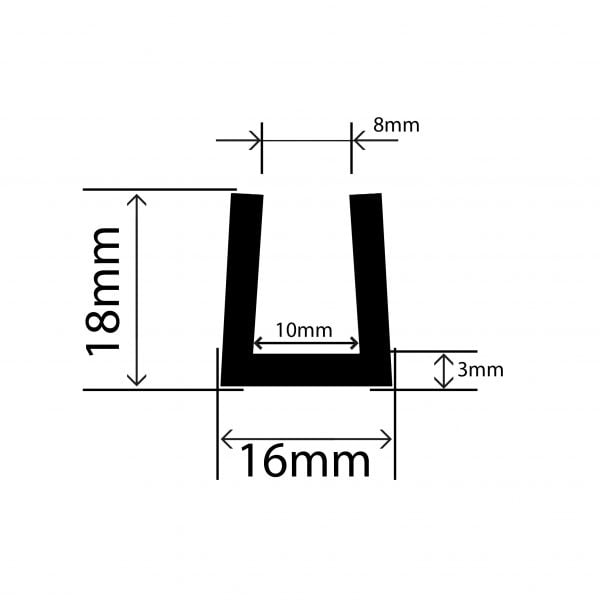 RC1524 - TPE Square U Channel - 16mm x 18mm