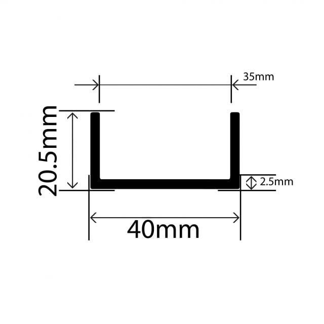 RC4301 - Rubber TPE U Channel - 40mm x 20.5mm