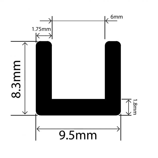 RC-B306 - EPDM Square U Channel - 9.5mm x 8.3mm