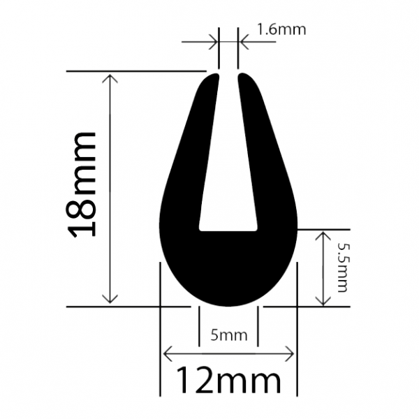 RC241 Rubber TPE U Channel - 12mm x 18mm