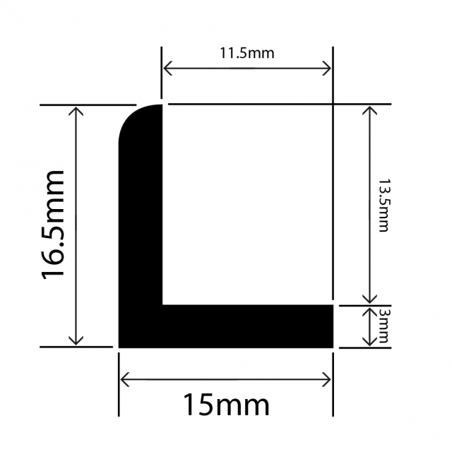 RCAP15X16.5L - Rubber L Profile - 15mm x 16.5mm