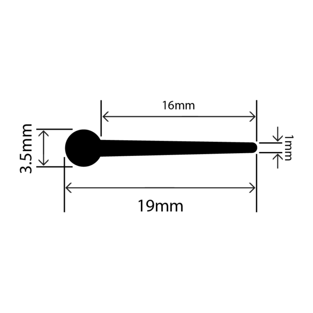 rubber EPDM P extrusion - 19mm x 3.5mm