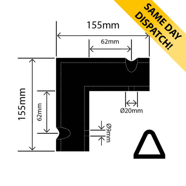 RC-1322-C155 - Hollow TPE Delta D Corner Fender - 155mm x 155mm - Same day dispatch available