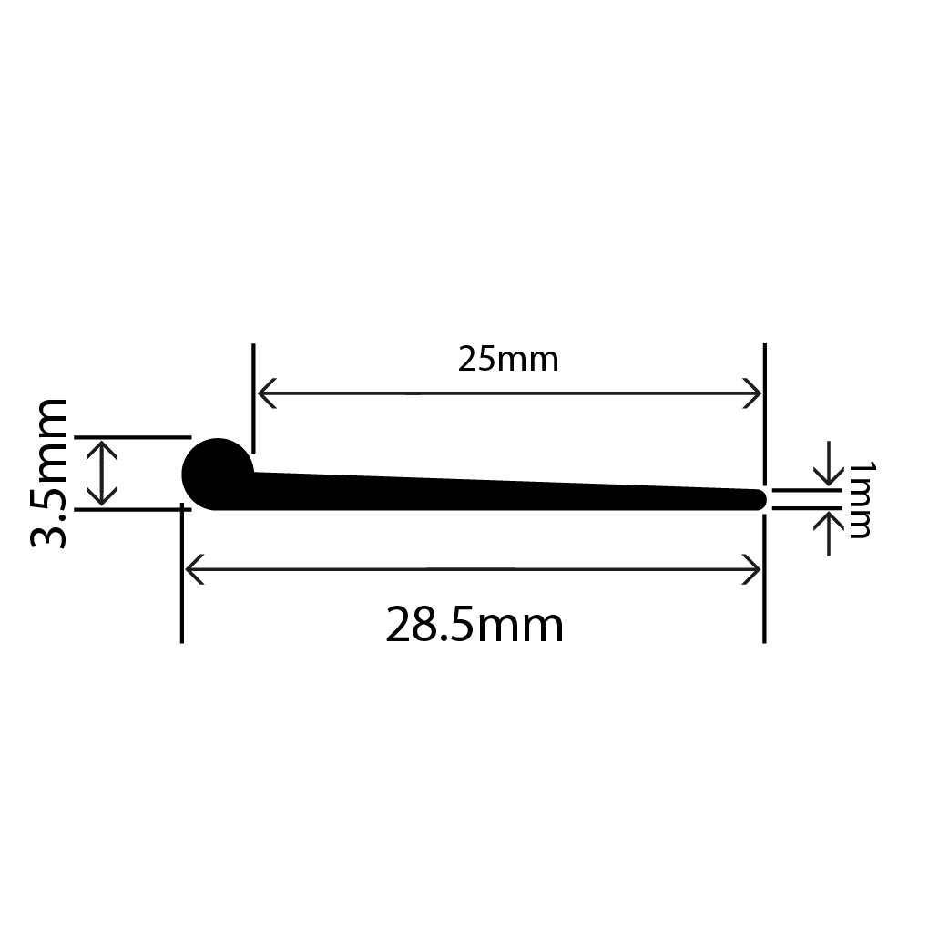 rubber EPDM P extrusion - 28.5mm x 3.5mm