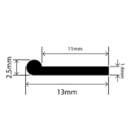 rubber EPDM P extrusion - 13mm x 2.5mm