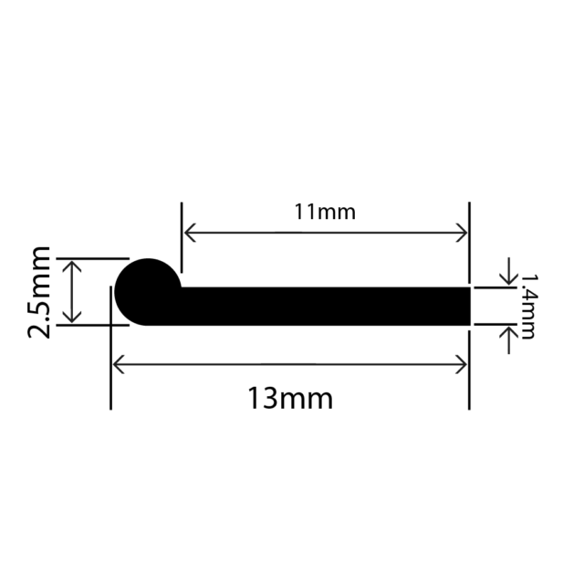rubber EPDM P extrusion - 13mm x 2.5mm
