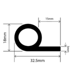 rubber EPDM P extrusion - 32.5mm x 18mm