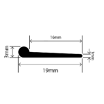 rubber EPDM P extrusion - 19mm x 3mm