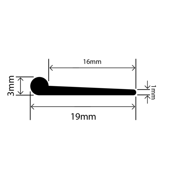 rubber EPDM P extrusion - 19mm x 3mm