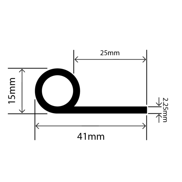 rubber neoprene P extrusion - 41mm x 15mm