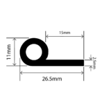 rubber EPDM P extrusion - 26.5mm x 11mm