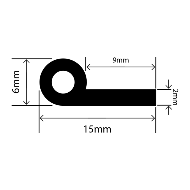 rubber EPDM P extrusion - 15mm x 6mm