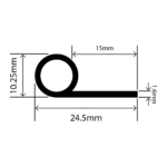 rubber EPDM P extrusion - 24.5mm x 10.25mm