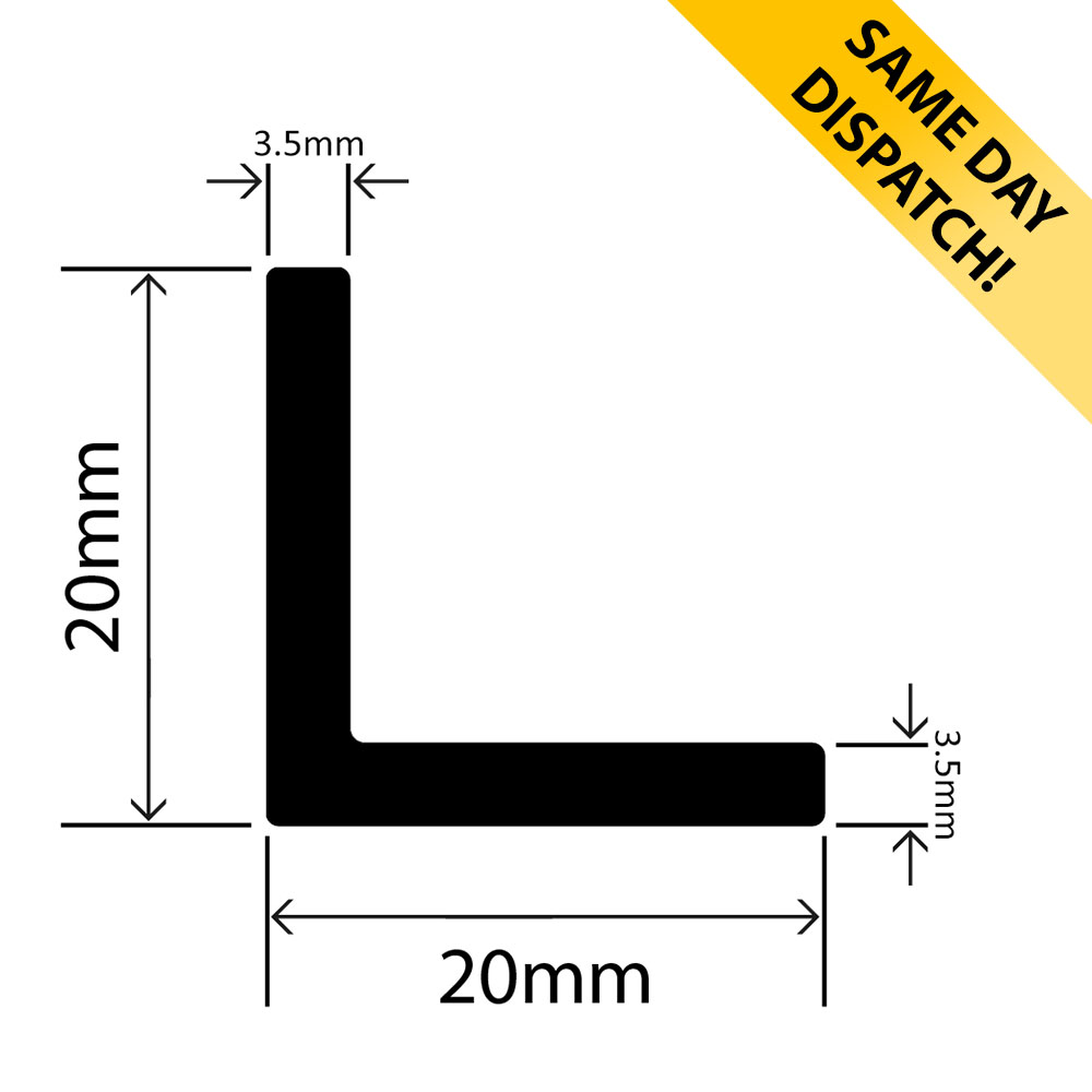 RC4352 - Rubber TPE L Profile - 20mm x 20mm - Available for same day dispatch