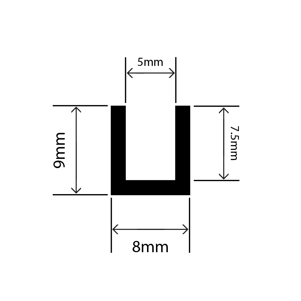 RC-I0258 - EPDM Square U Channel - 8mm x 9mm