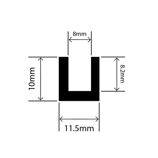 RC-I0270-8 - EPDM Square U Channel - 11.5mm x 10mm