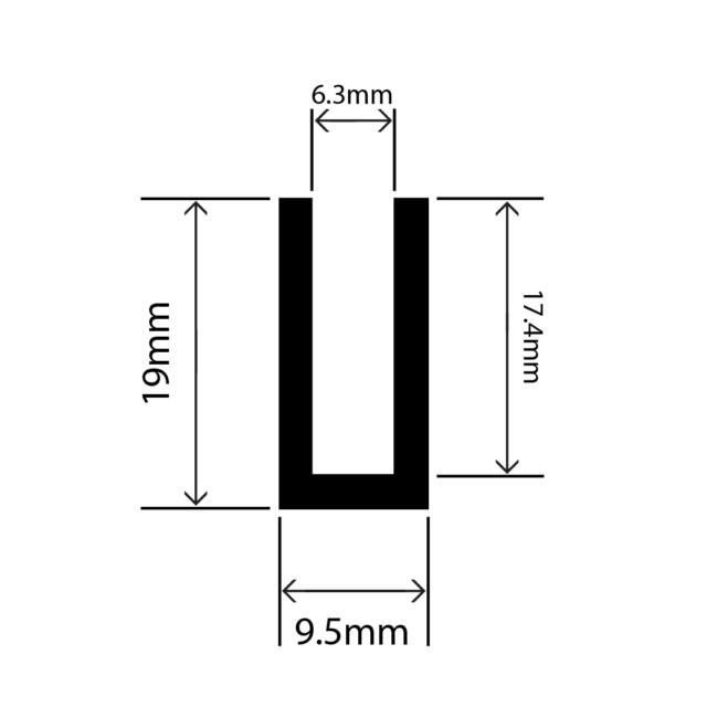 RC-I0271-6.3 - EPDM Square U Channel - 9.5mm x 19mm