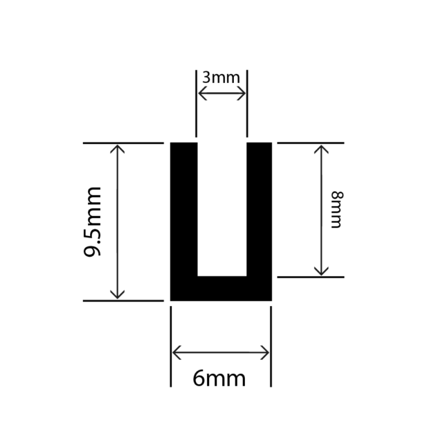 RC-I0496 - EPDM Square U Channel - 6mm x 9.5mm