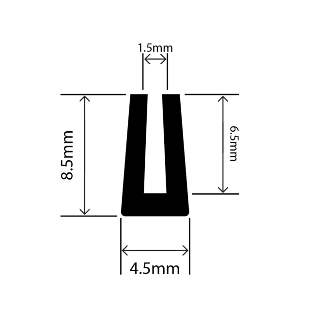 RC-I0922 - Neoprene Square U Channel - 4.5mm x 8.5mm