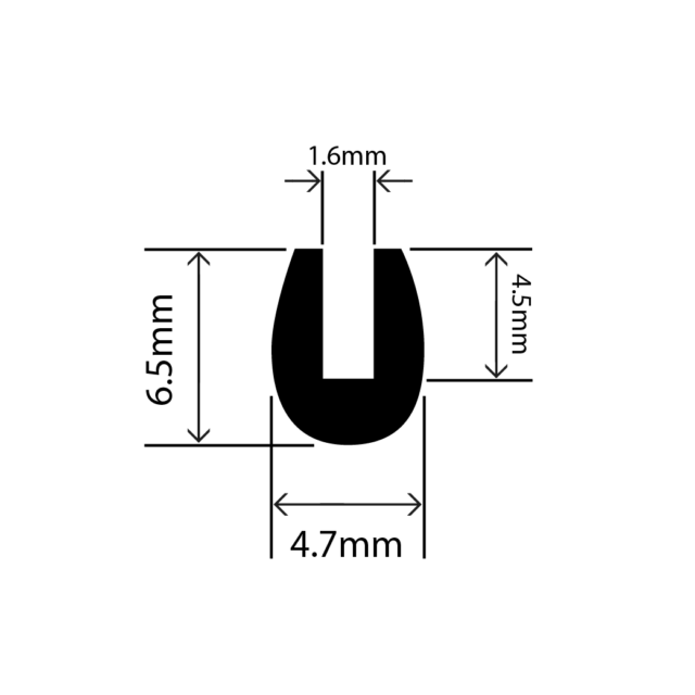 RC-I1168 - Neoprene U Channel - 4.75mm x 6.5mm