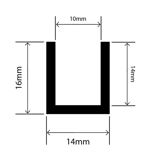 RC-I1213 - EPDM Square U Channel - 14mm x 16mm