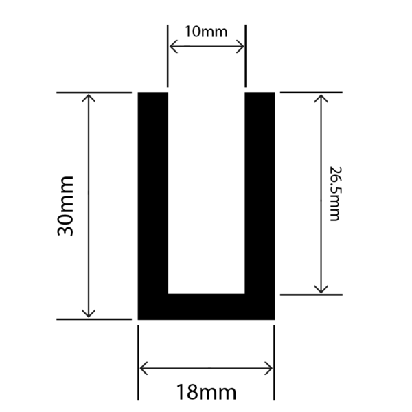 RC-I1513 - EPDM Square U Channel - 18mm x 30mm